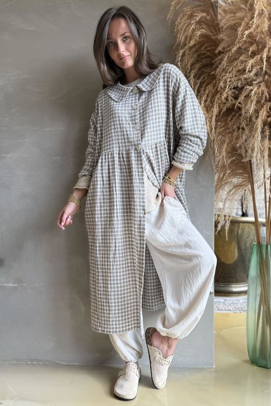 Annie Gingham Peter Pan Frock Coat Mocha - 